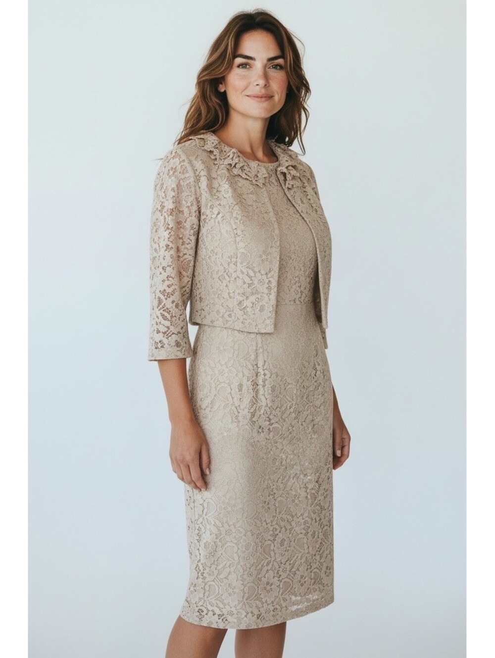 Danny & Nicole Size 12 NWT Beige Lace Jacket Dress Elegant Mother of Bride